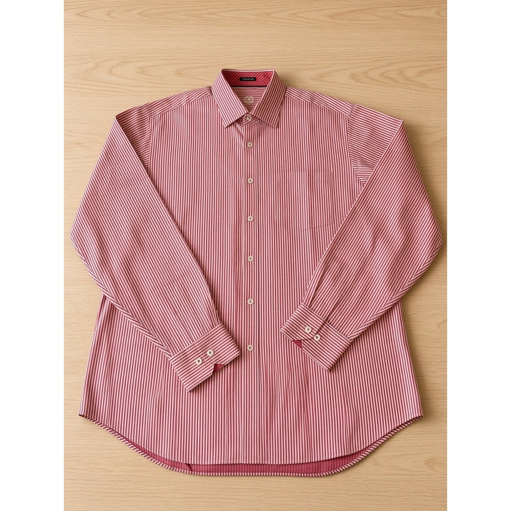 Bugatchi Uomo Mens Classic Fit Red White Striped Long Sleeve Button Down Shirt
